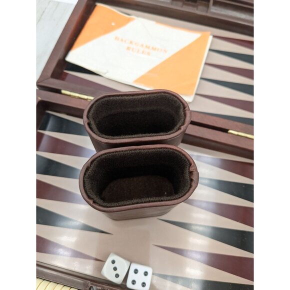 Vintage Backgammon Complete Small Travel Faux Leather Board Game - Picture 5 of 10